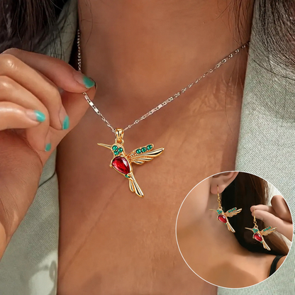 🍀 Last Day: 60% OFF!! | CZTICLE® 🦜2026 Brand-New Upgrade 💥 Exquisite Red Agate Hummingbird Necklace  with Bonus Earrings