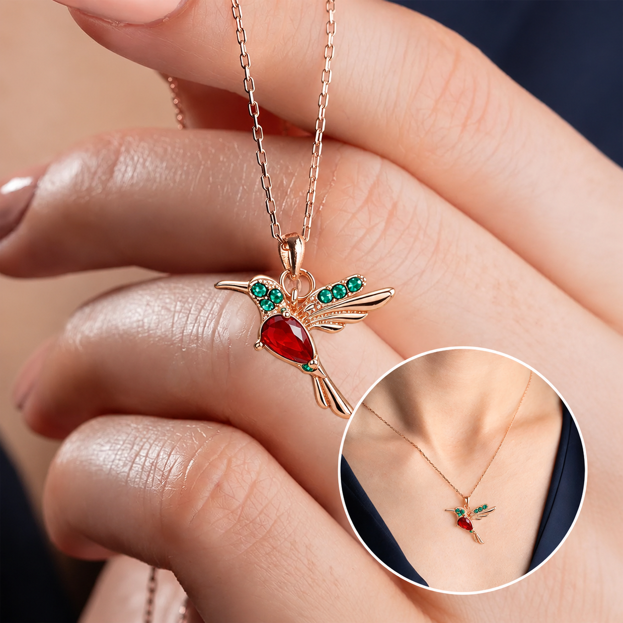 🍀 Last Day: 60% OFF!! | CZTICLE® 🦜2026 Brand-New Upgrade 💥 Exquisite Red Agate Hummingbird Necklace  with Bonus Earrings