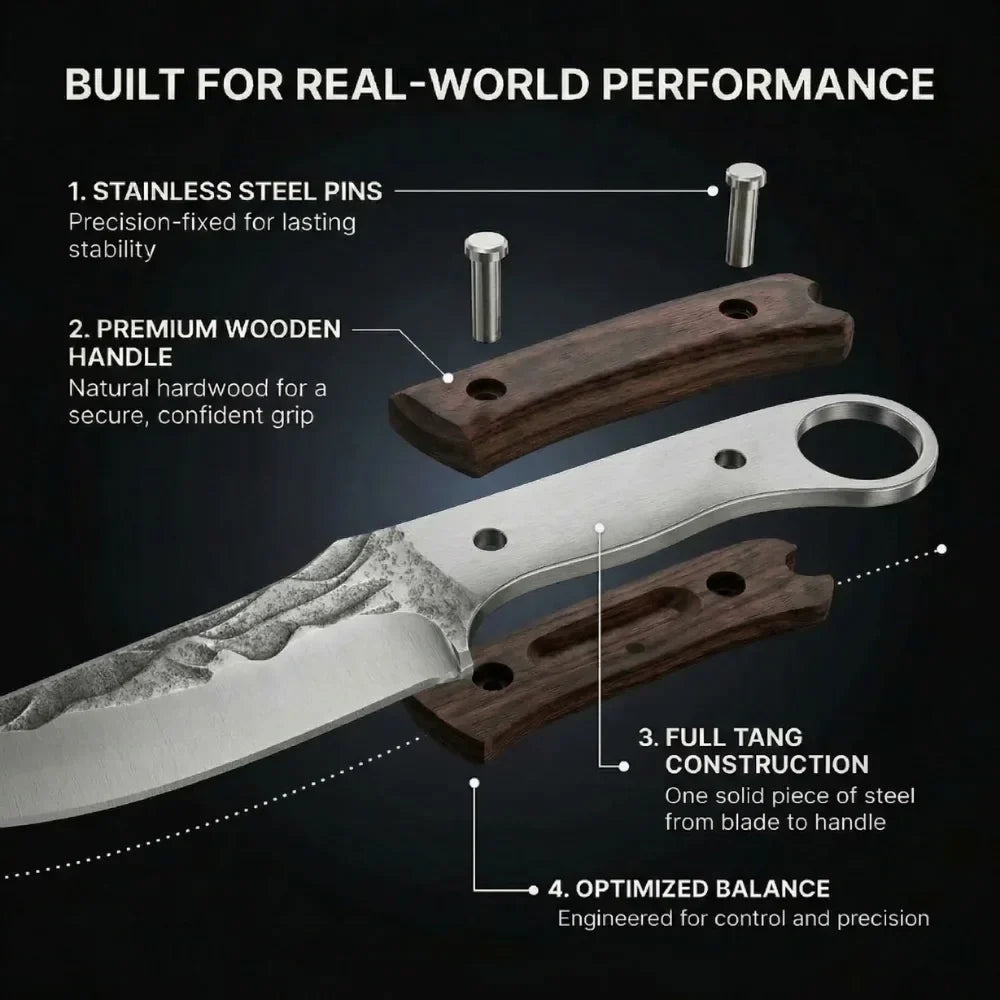 🏕️SVOZK® Outdoor Fixed-Blade Camping Knife with Leather Sheath