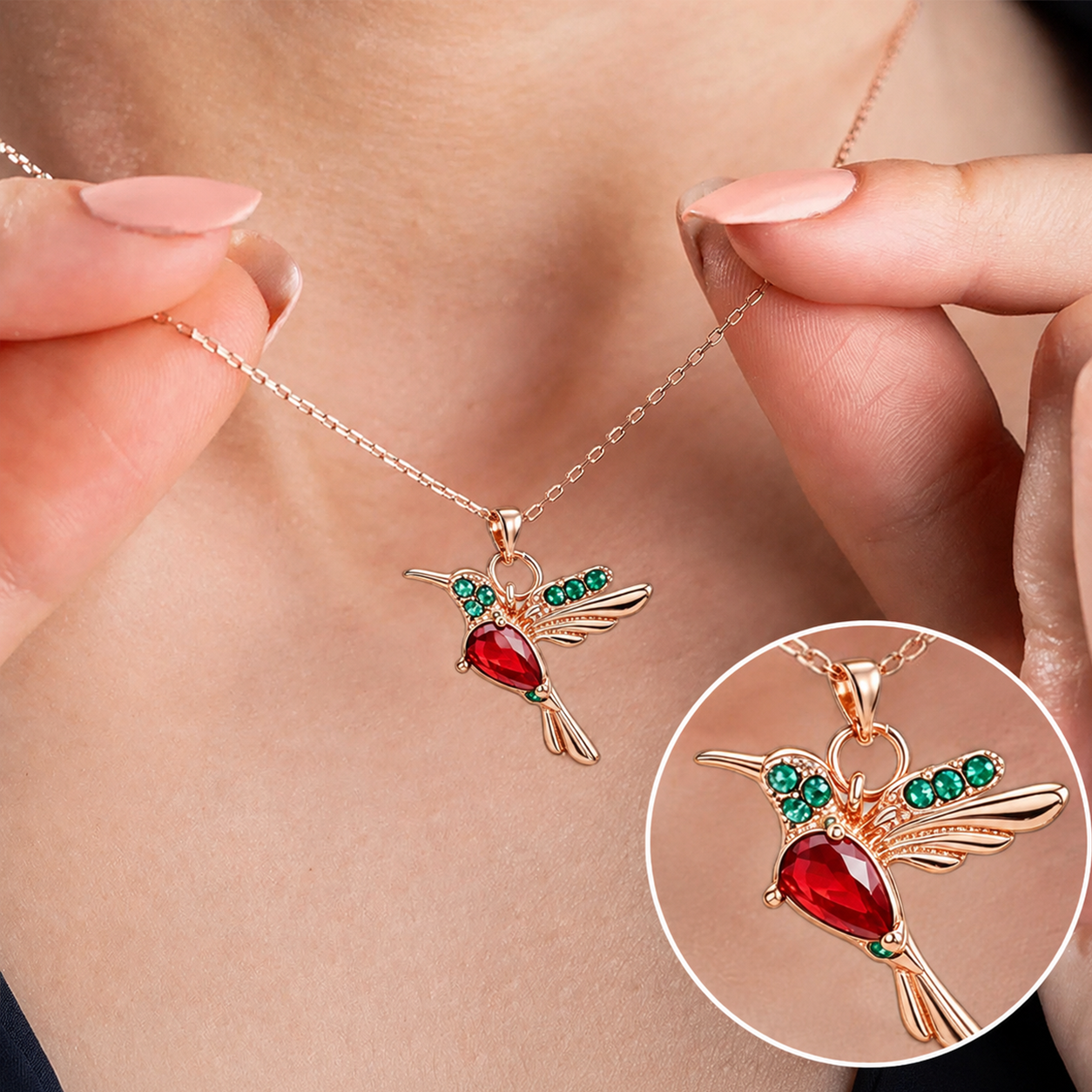 🍀 Last Day: 60% OFF!! | CZTICLE® 🦜2026 Brand-New Upgrade 💥 Exquisite Red Agate Hummingbird Necklace  with Bonus Earrings