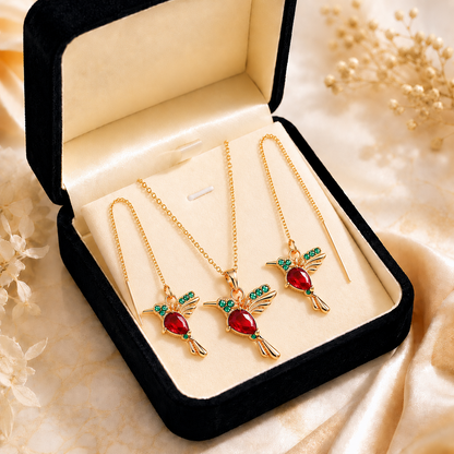 🍀 Last Day: 60% OFF!! | CZTICLE® 🦜2026 Brand-New Upgrade 💥 Exquisite Red Agate Hummingbird Necklace  with Bonus Earrings
