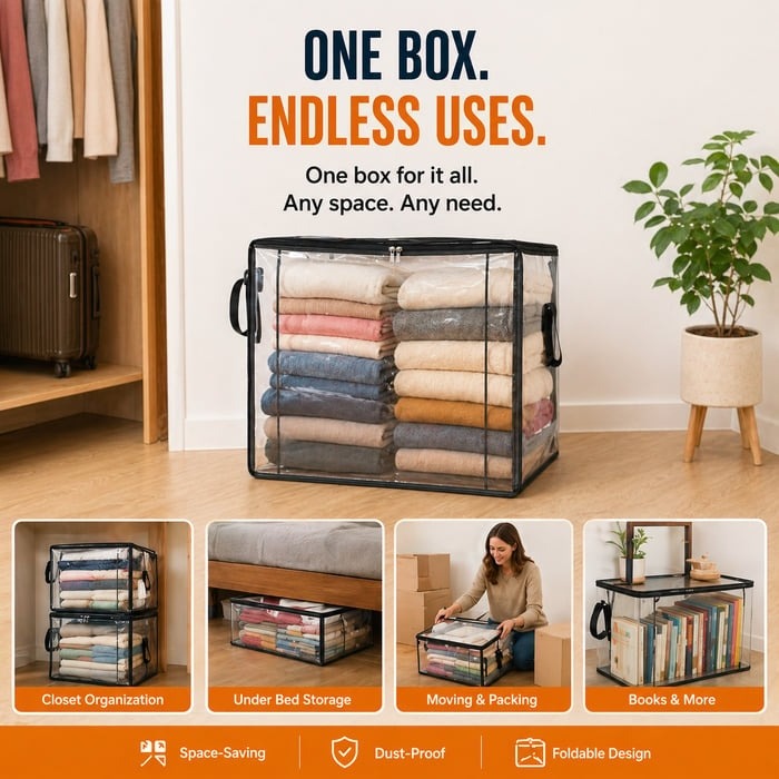 🎁Hot Sale 49% OFF🔥SVOZK®Large Heavy-Duty Thick Plastic Clear Storage Bag for Clothes, Moving & Storage