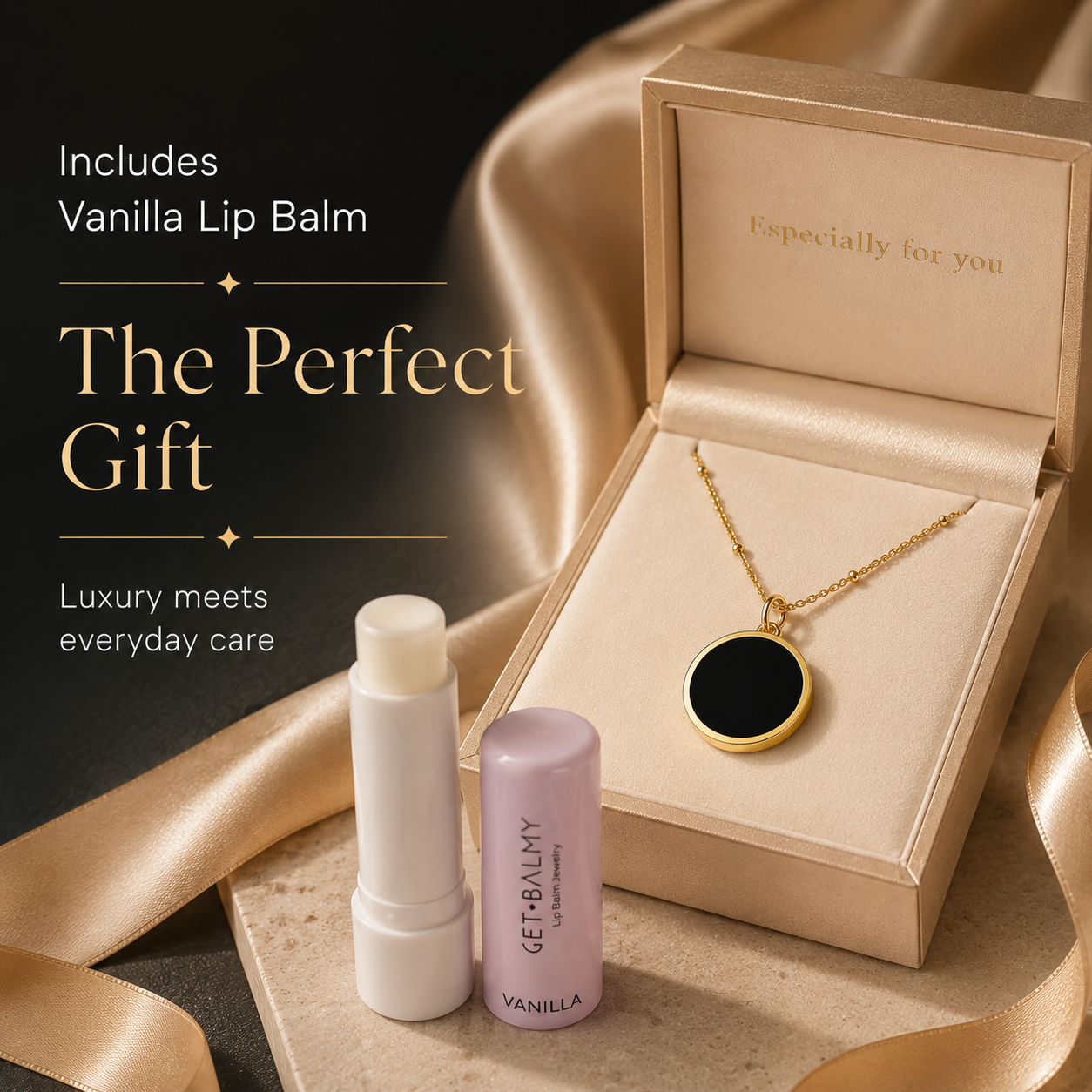 🔥50% off on the last day丨Oneswear® Black Onyx Lip Balm Necklace in 14K Gold