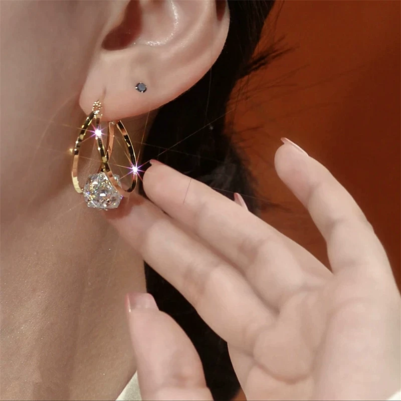 💖👍CZTICLE® Double Hoop Sparkling Zirconia Ball Earrings