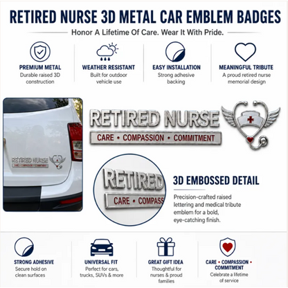 Retired Nurse Metal Car Emblem SVOZK® ❤️